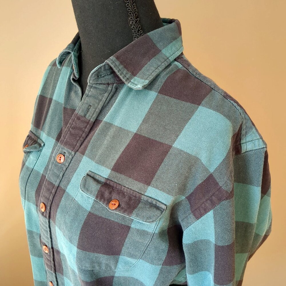 Frank & Oak Blue Oversized Flannel Plaid Button Down 100% Cotton Boyfriend 90s